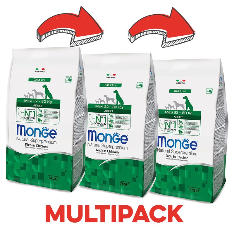 Monge Adult Maxi al Pollo - 12 Kg, 3 pezzi