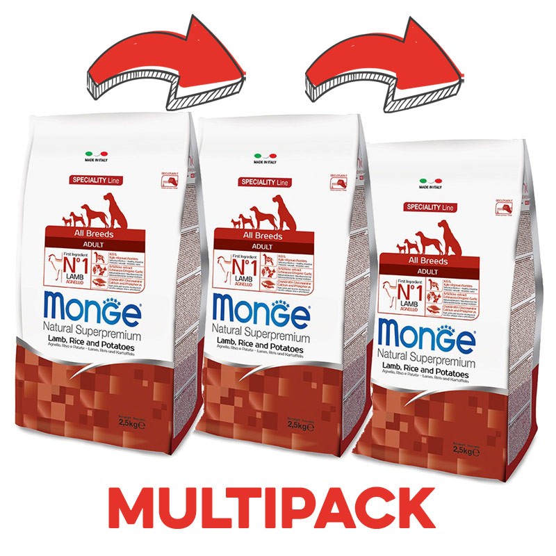 Monge All Breeds Adult Agnello e Riso - 12 Kg, 3 pezzi