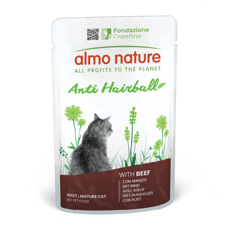 Almo Nature Cat Anti Hairball con Manzo per Gatti - 70 g, 6 pezzi