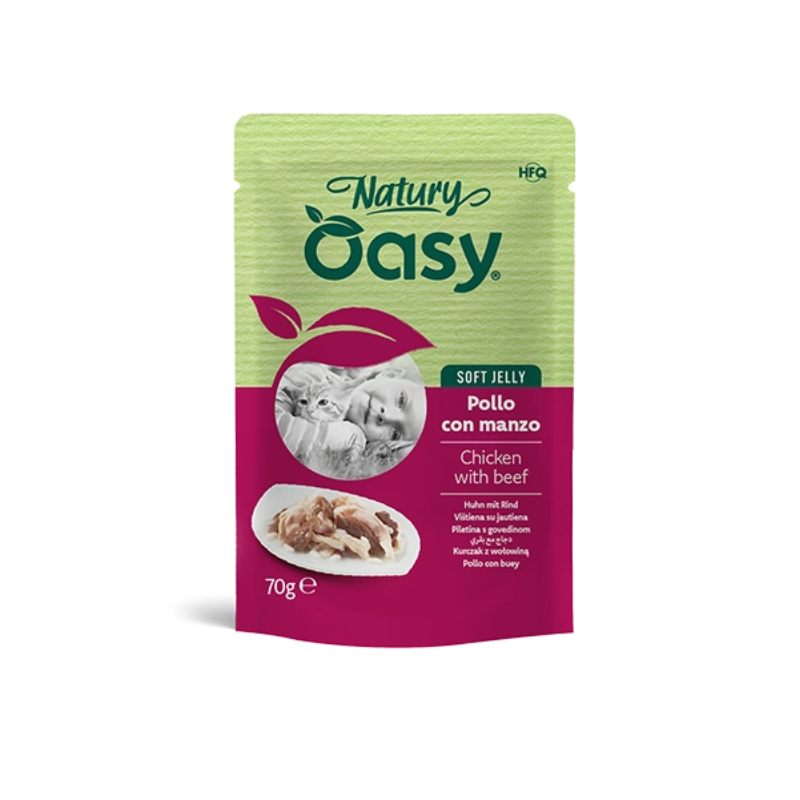 Oasy Umido Busta Pollo con Manzo per Gatti - 70 g, Singola