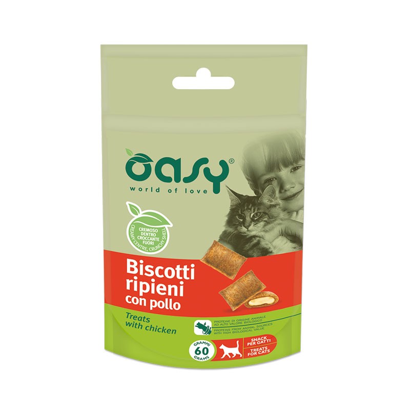 Oasy Biscotti Ripieni al Pollo per Gatto - 60 g, 6 pezzi