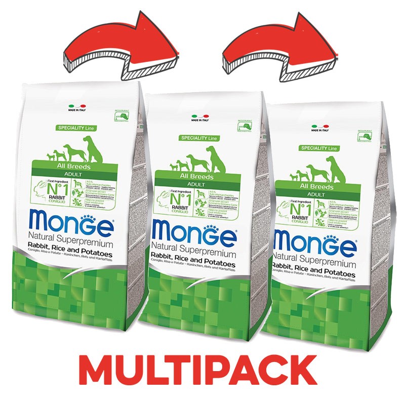 Monge Adult Coniglio, Riso e Patate - 2.5 Kg, 3 pezzi