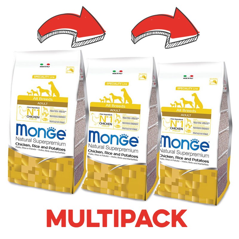 Monge Adult Pollo, Riso e Patate - 2.5 Kg, 3 pezzi