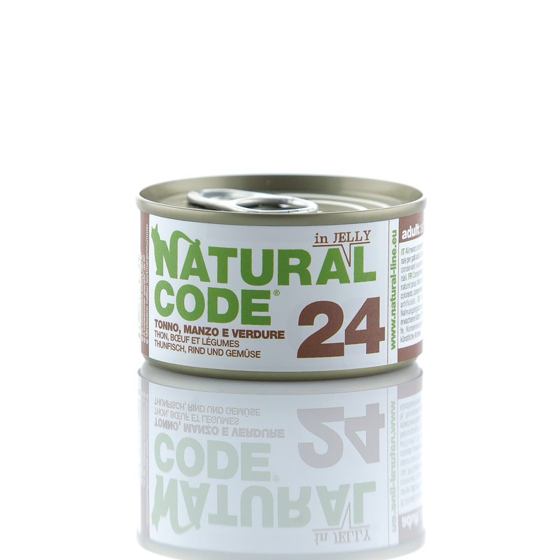 Natural Code Jelly Tonno Manzo e Verdure per Gatti 85gr - 85 g, 6 pezzi