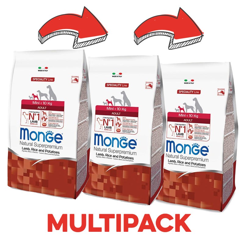 Monge Cane Adult Mini all'Agnello - 2.5 Kg, 3 pezzi