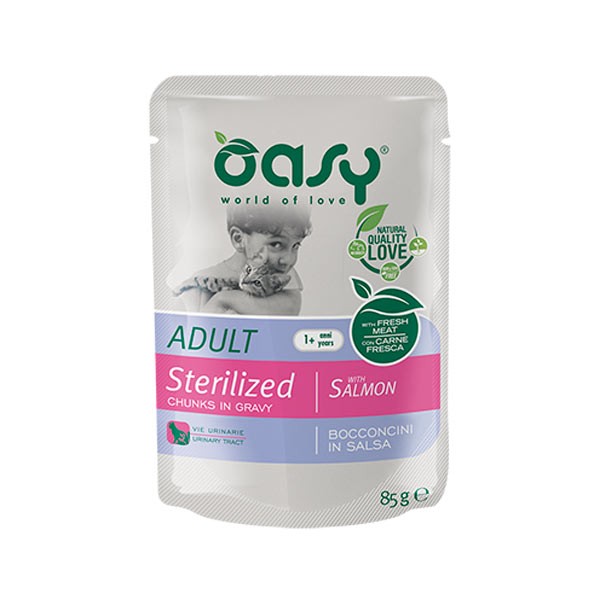 Oasy Bocconcini Sterilized al Salmone per Gatti 85gr - 85 g, 6 pezzi