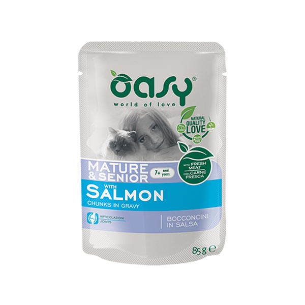 Oasy Mature in Salsa al Salmone per Gatti 85gr - 85 g, 6 pezzi