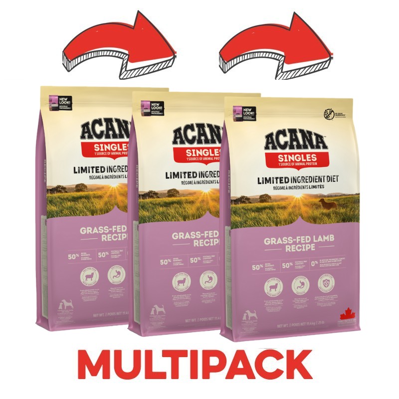 Acana Grass Fed Lamb Agnello e Mela per Cani - 11.4 Kg, 3 pezzi