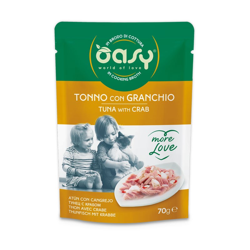 Oasy More Love Tonno con Granchio in Busta per Gatti 70gr - 70 g, 12 pezzi