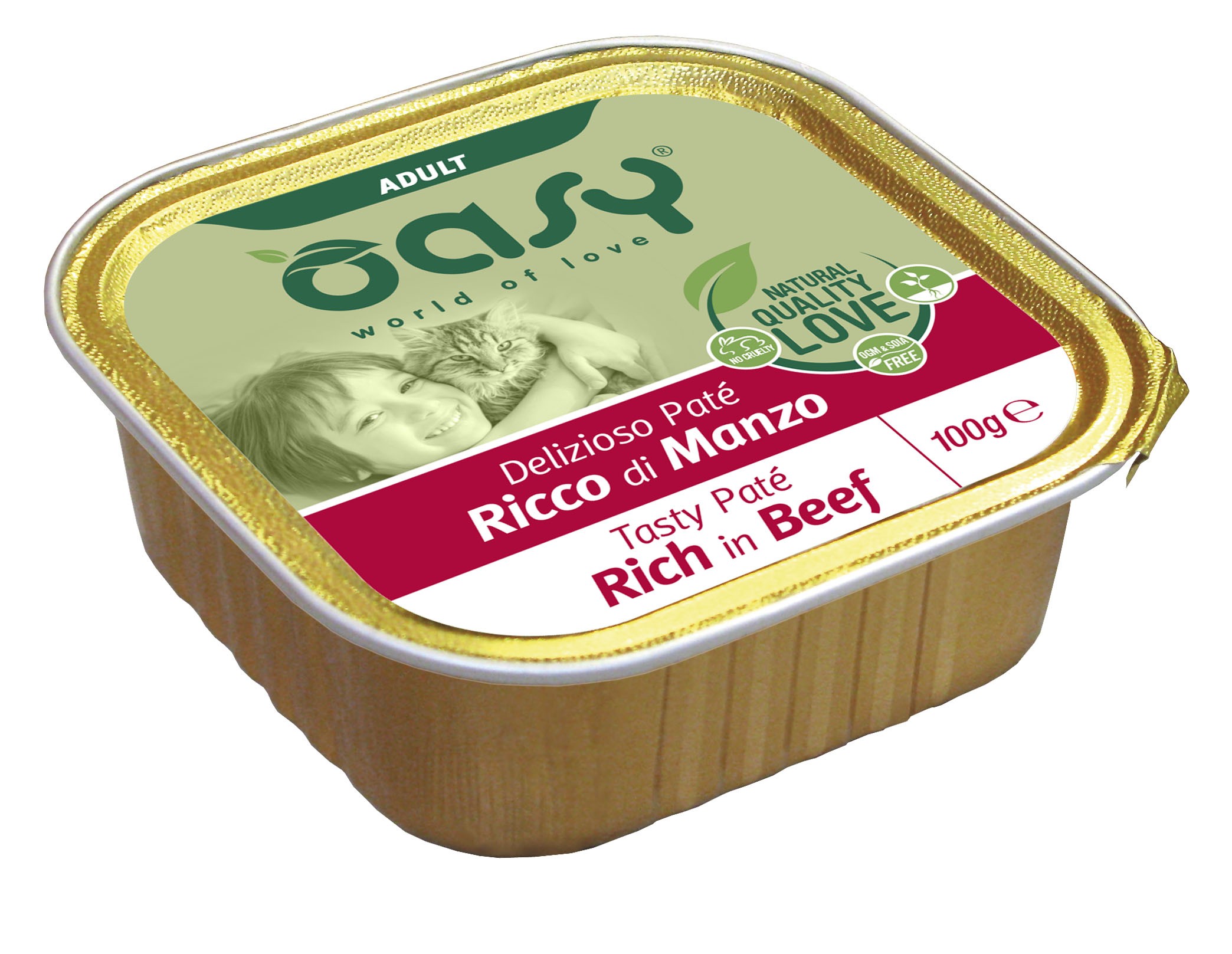 Oasy Adult Tasty Paté al Manzo Umido per Gatti - 100 g, 6 pezzi