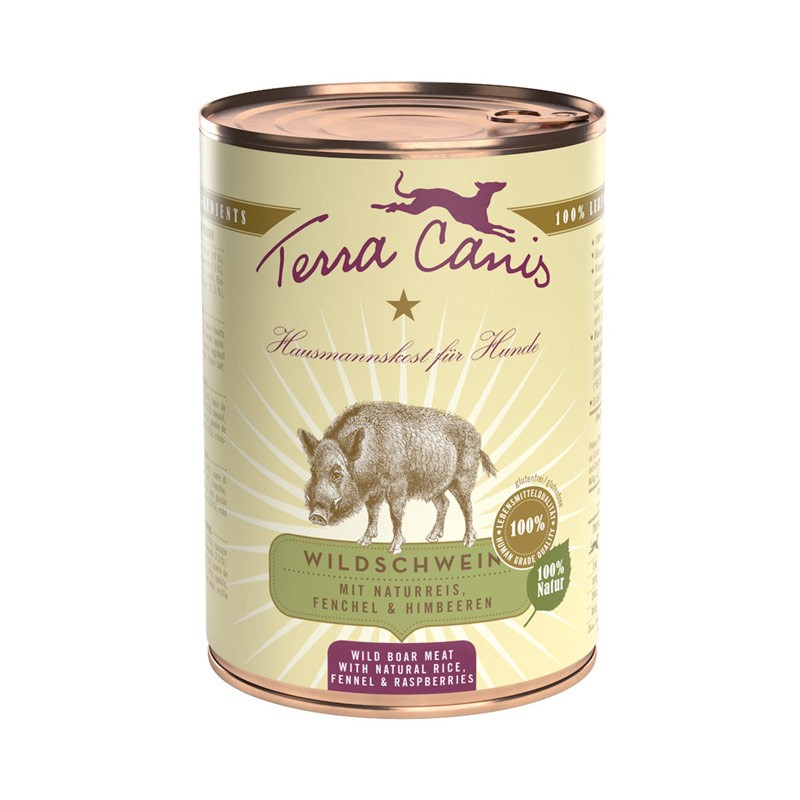 Terra Canis Cinghiale con Riso Naturale, Finocchio e Lamponi - 200 g, 12 pezzi