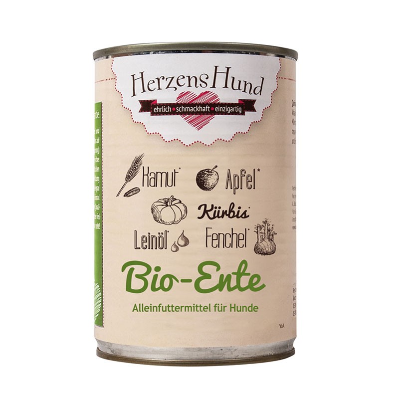 Herzens Hund Anatra Biologica con Verdure Bio Umido per Cani - 400 g