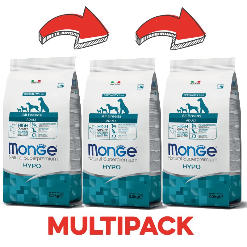 Monge All Breeds Hypo Salmone e Tonno - 2.5 Kg, 3 pezzi