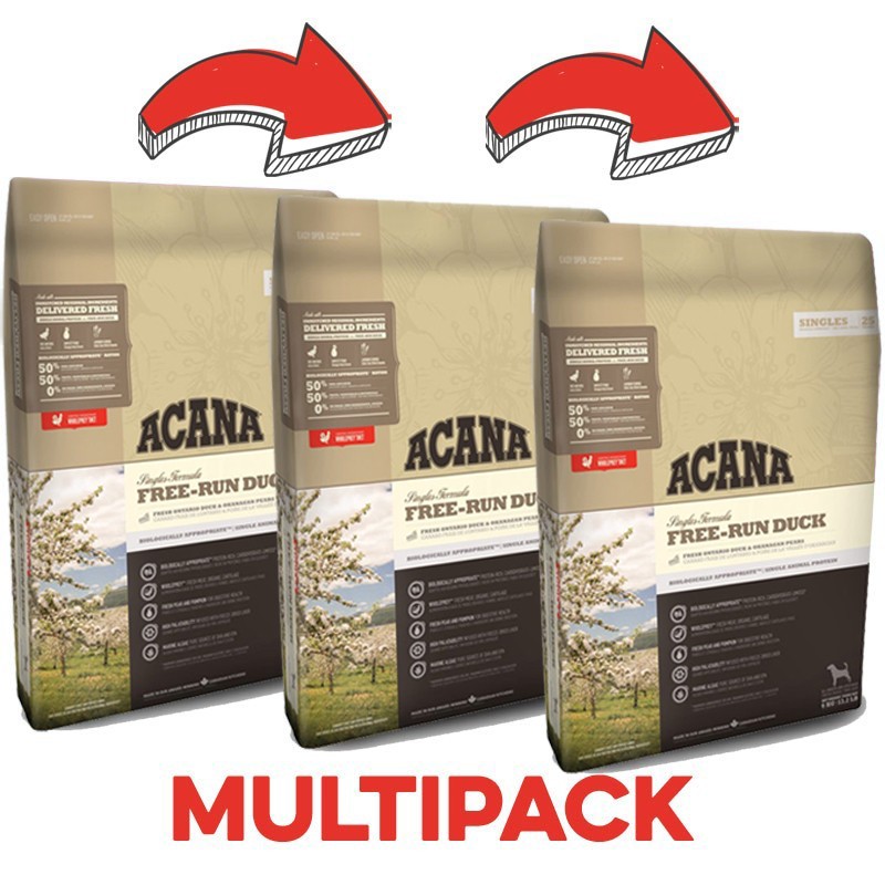 Acana Free-Run Duck Anatra e Pera per Cani - 11.4 Kg, 3 pezzi