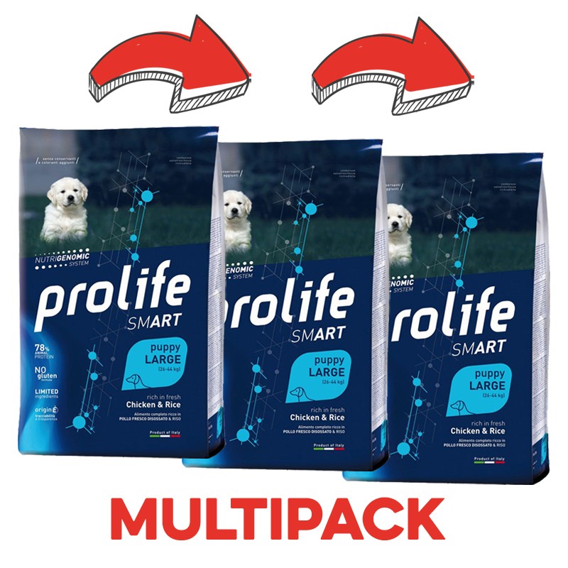 Prolife Smart Puppy Large Pollo e Riso Per Cuccioli - 10 Kg, 3 pezzi