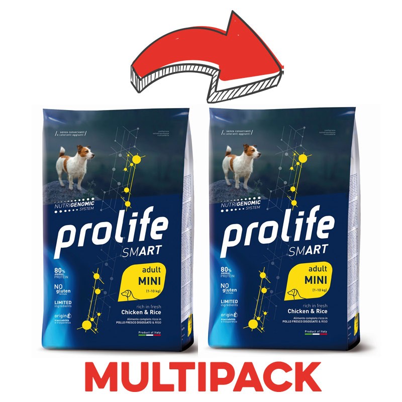 Prolife Smart Adult Mini Pollo e Riso per Cani - 2 Kg, 2 pezzi