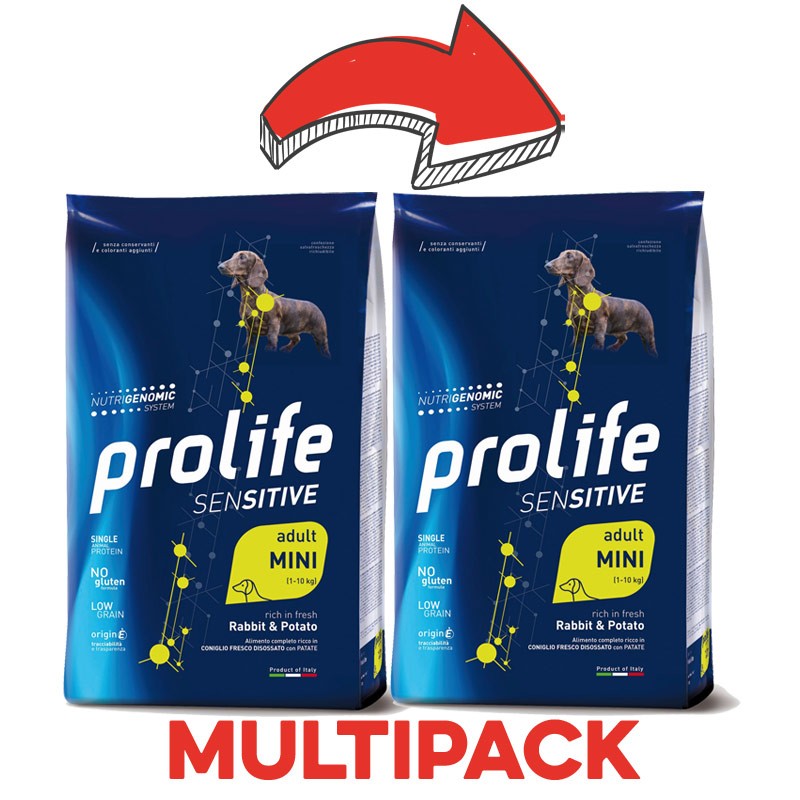 Prolife Sensitive Adult Mini Coniglio e Patate per Cani - 2 Kg, 2 pezzi