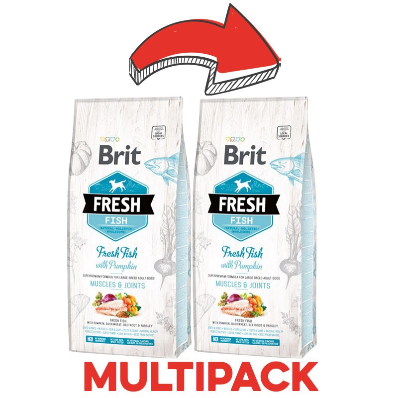 Brit Fresh Pesce e Zucca Large Breed Adult per Cani - 2.5 Kg, 2 pezzi