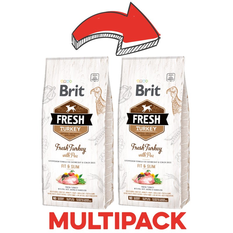 Brit Fresh Tacchino e Piselli Fit &amp; Slim Adult &amp; Senior per Cani - 2.5 Kg, 2 pezzi