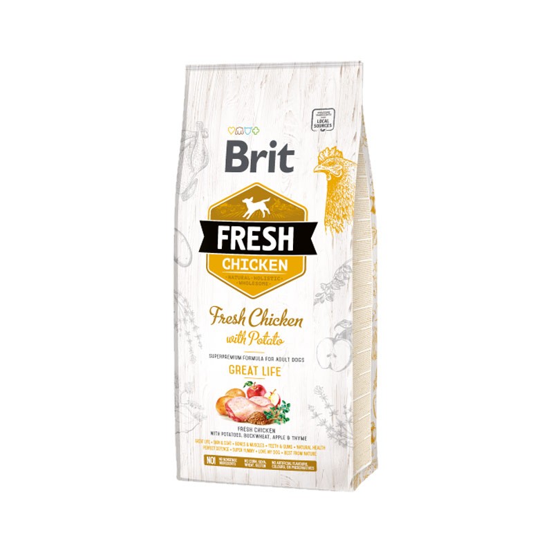 Brit Fresh Pollo e Patate All Breeds Adult per Cani - 12 Kg, Singola