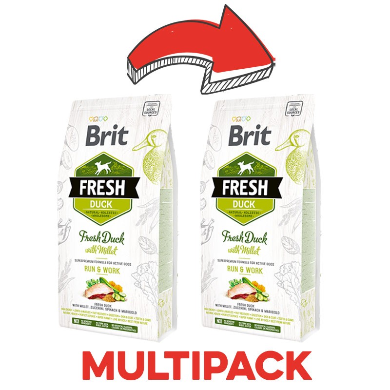 Brit Fresh Anatra e Miglio Run &amp; Work Adult per Cani - 2.5 Kg, 2 pezzi