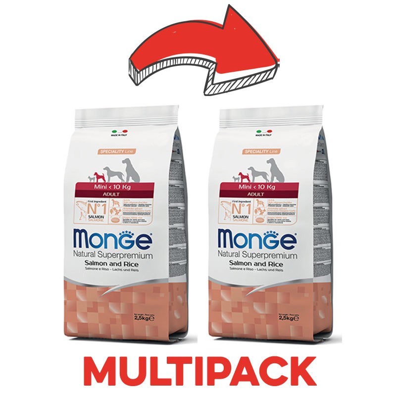 Monge Mini Adult Salmone e Riso per Cani - 2.5 Kg, 2 pezzi