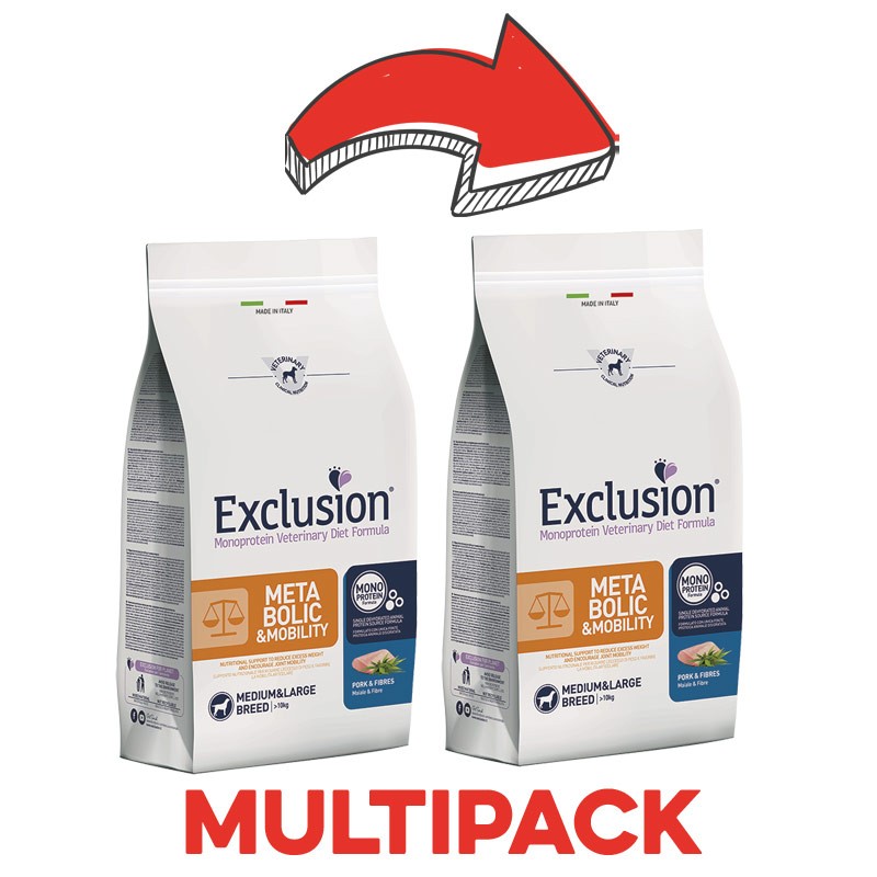 Exclusion Diet Metabolic & Mobility Maiale e Fibre Medium & Large Breed per Cani - 12 Kg, 2 pezzi