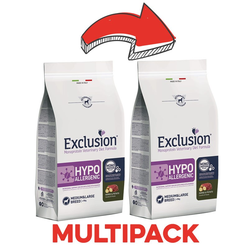 Exclusion Diet Hypoallergenic Cavallo e Patate Medium & Large Breed per Cani - 12 Kg, 2 pezzi Exclusion Diet Hypoallergenic Cavallo e Patate Medium & Large Breed per Cani - 12 Kg, 2 pezzi