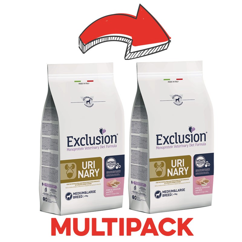 Exclusion Diet Urinary Maiale e Sorgo Medium & Large Breed per Cani - 12 Kg, 2 pezzi Exclusion Diet Urinary Maiale e Sorgo Medium & Large Breed per Cani - 12 Kg, 2 pezzi
