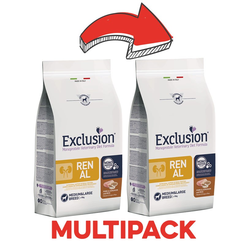 Exclusion Diet Renal Maiale e Sorgo Adult Medium & Large Breed per Cani - 12 Kg, 2 pezzi
