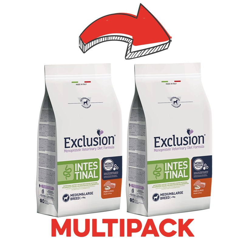 Exclusion Diet Intestinal Maiale e Riso Adult Medium & Large per Cani - 12 Kg, 2 pezzi