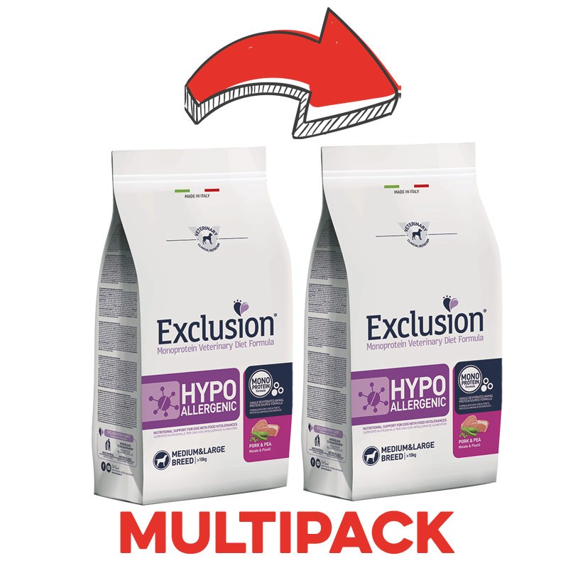 Exclusion Diet Hypoallergenic Maiale e Piselli Medium & Large Breed per Cani - 12 Kg, 2 pezzi Exclusion Diet Hypoallergenic Maiale e Piselli Medium & Large Breed per Cani - 12 Kg, 2 pezzi