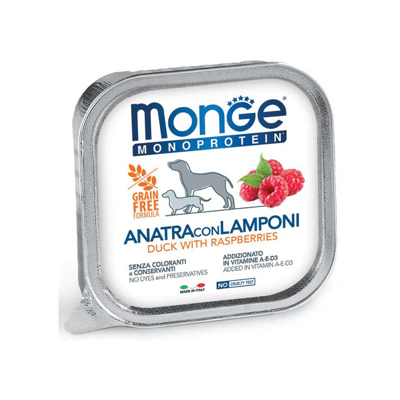 Monge Monoprotein Anatra con Lamponi per Cani - 150 g, 6 pezzi
