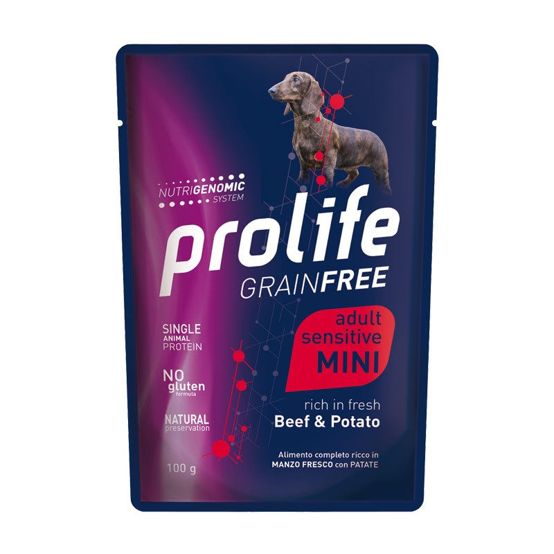 Prolife Grain Free Adult Sensitive Mini Manzo e Patata Umido per Cani - 100 g, Singola