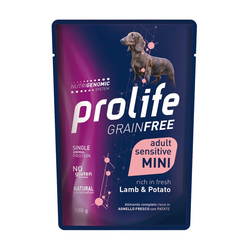 Prolife Grain Free Adult Sensitive Mini Agnello e Patata Umido per Cani - 100 g, 12 pezzi