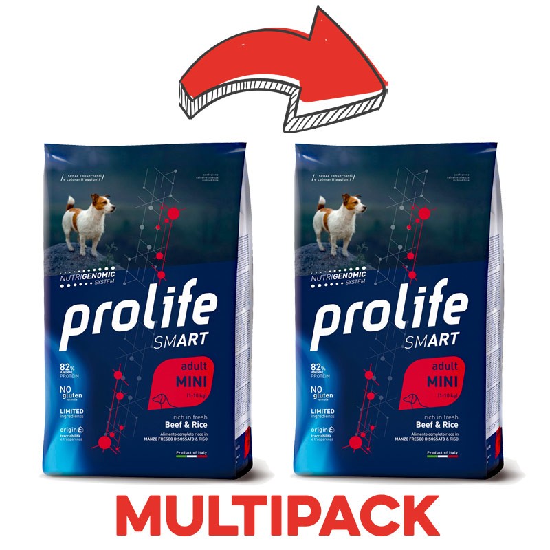 Prolife Smart Adult Mini Manzo e Riso - 2 Kg, 2 pezzi
