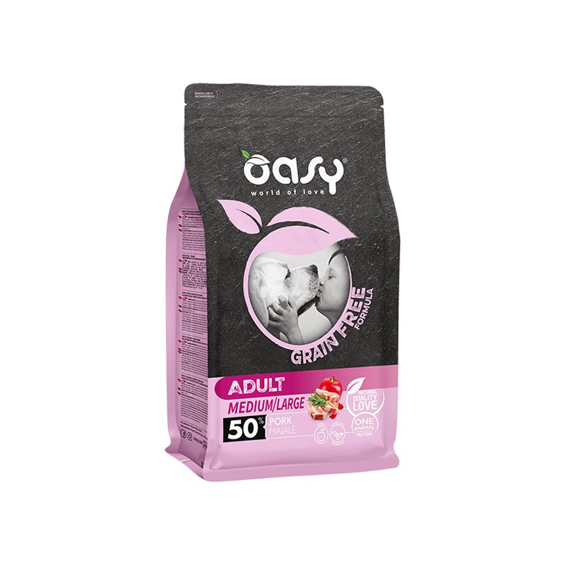 Oasy Grain Free Adult Medium Large Maiale - 12 Kg, Singola