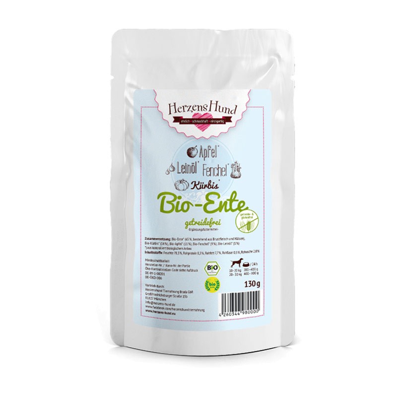 Herzens Hund Anatra Bio con Verdure Bio Grain Free Umido per Cani - 130 g