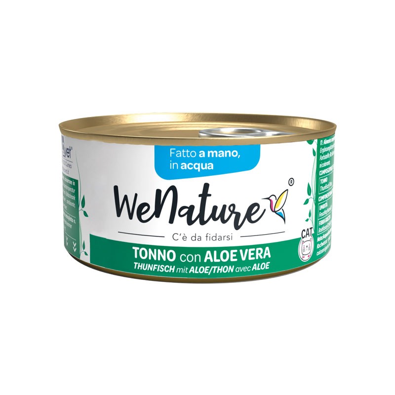 WeNature Tonno con Aloe Vera in Acqua Umido per Gatti - 85 g, Singola