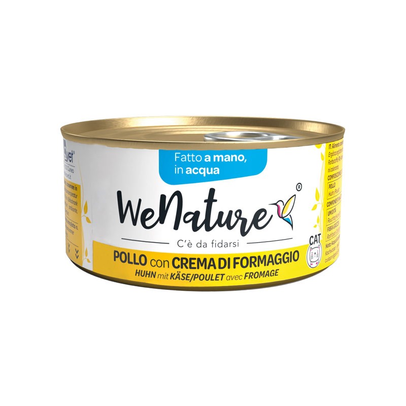 WeNature Pollo con Crema di Formaggio in Acqua Umido per Gatti - 85 g, Singola