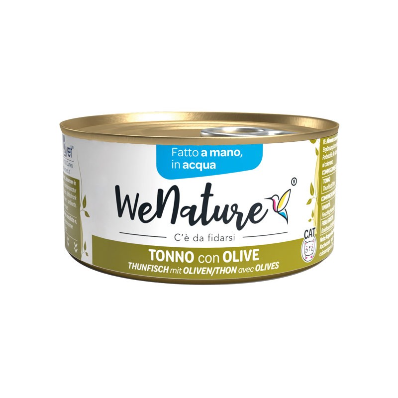 WeNature Tonno con Olive in Acqua Umido per Gatti - 85 g, Singola
