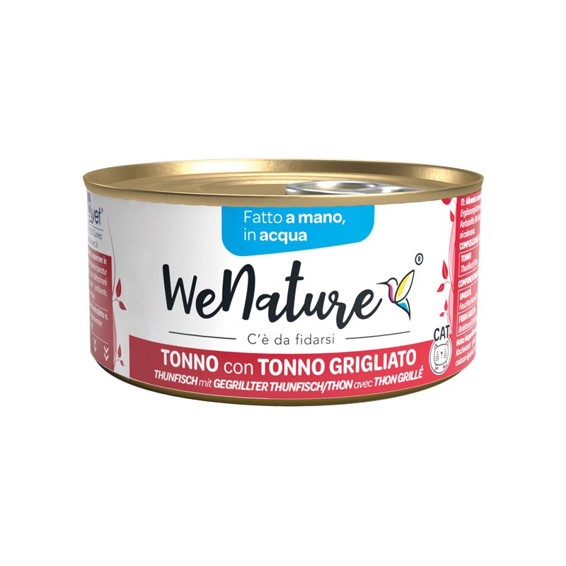 WeNature Tonno con Tonno Grigliato in Acqua Umido per Gatti - 85 g, Singola