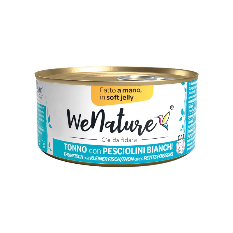 WeNature Tonno con Pesciolini Bianchi Soft Jelly Umido per Gatti - 85 g, Singola