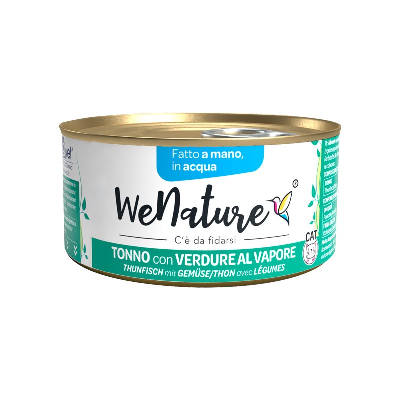 WeNature Tonno con Verdure al Vapore in Acqua Umido per Gatti - 85 g, Singola