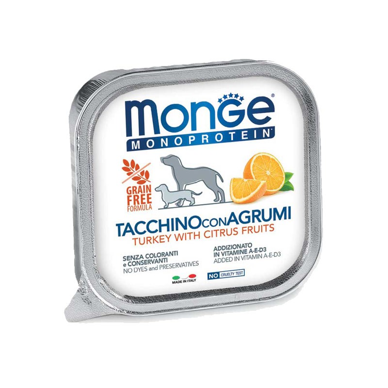 Monge Monoprotein Tacchino con Agrumi per Cani - 150 g, 6 pezzi