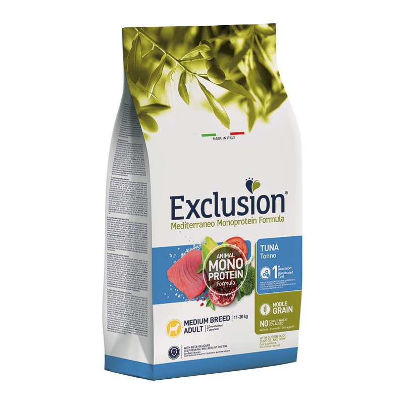 Exclusion Mediterraneo Adult Tonno Medium Breed per Cani - 12 Kg, Singola