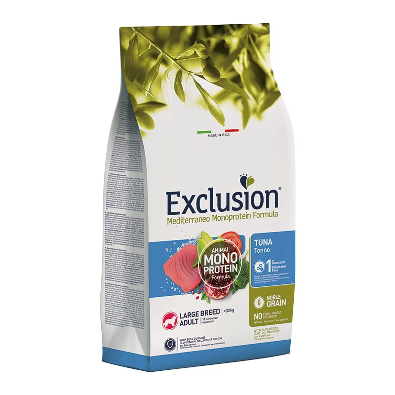 Exclusion Mediterraneo Adult Tonno Large Breed per Cani - 12 Kg, 2 pezzi