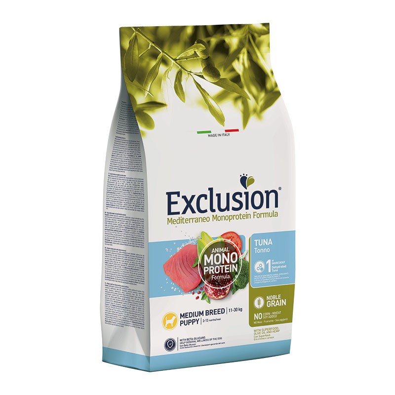 Exclusion Mediterraneo Puppy Tonno Medium Breed per Cuccioli - 12 Kg, Singola