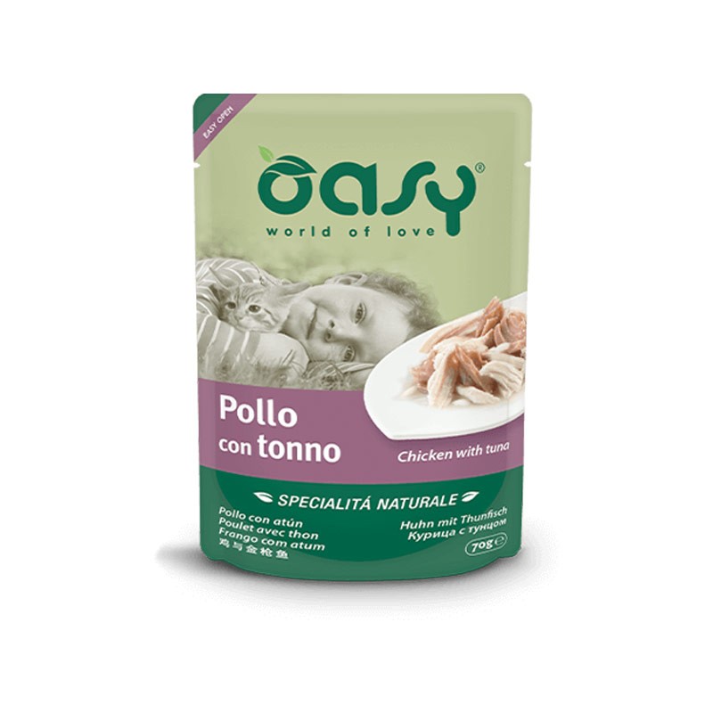 Oasy Cat Natural Adult Pollo con Tonno in Busta - 70 g, 12 pezzi