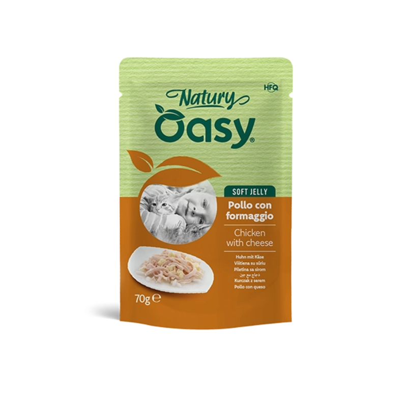 Oasy Natury Soft Jelly al Pollo e Formaggio in busta per Gatti - 70 g, 12 pezzi